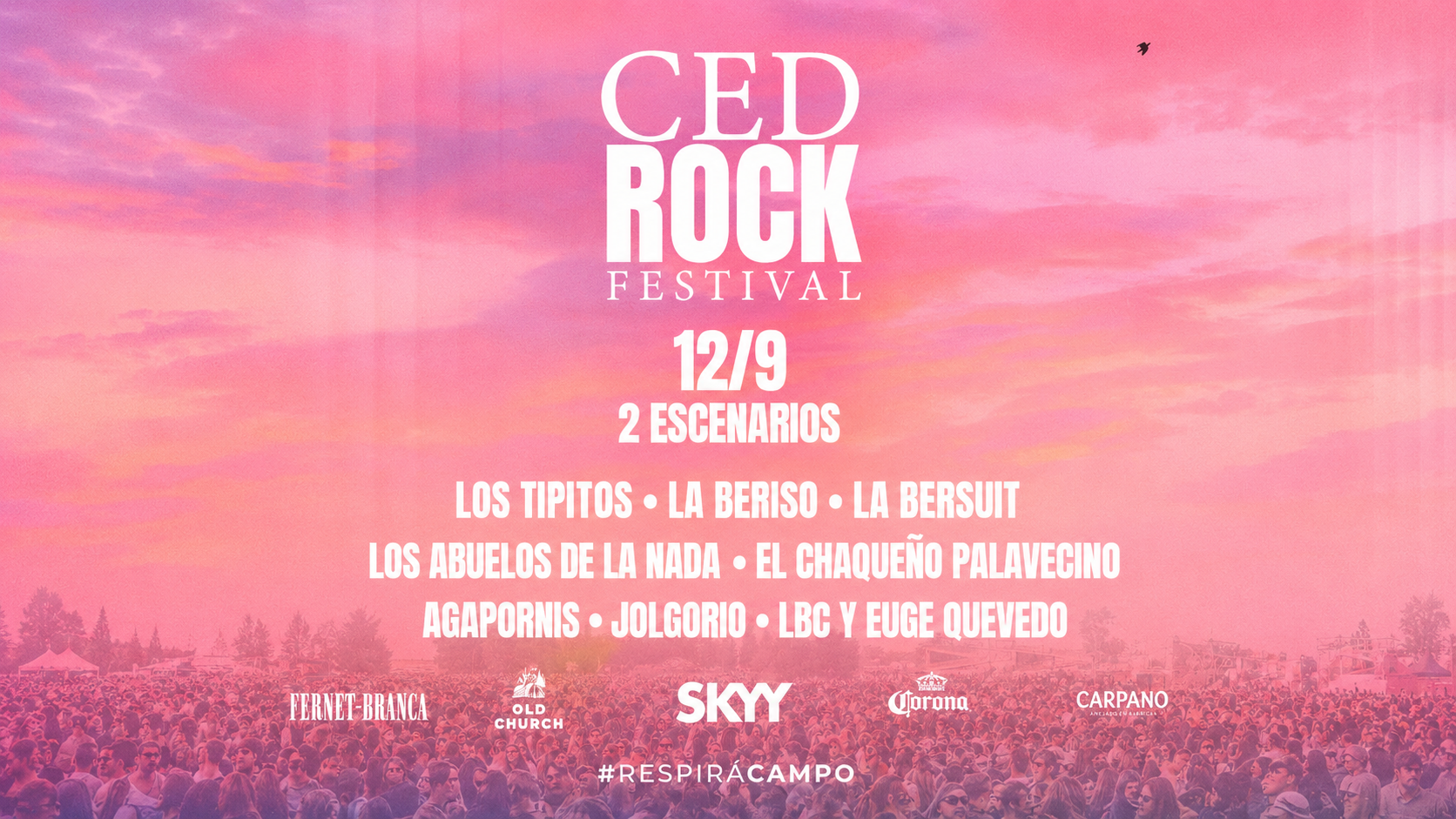 Al Rescoldo Sunset XL presenta: CEDROCK Festival - 2 Escenarios - La Beriso, El Chaqueño Palavecino, La Bersuit, Los Tipitos, Los Abuelos de la Nada, Agapornis, Euge Quevedo & LBC y MAS  - 12 de Septiembre 2026